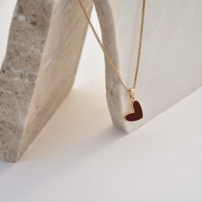 پلاک طلا قلب رنگی قرمز