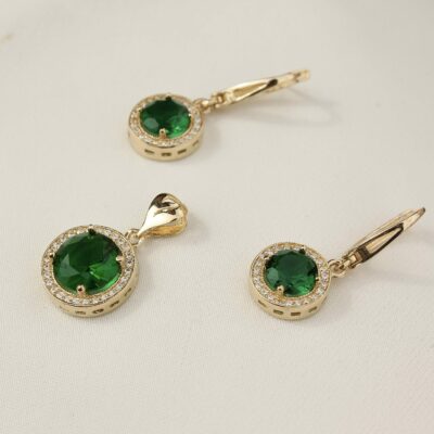 نیم ست طلا سبز نگین دار